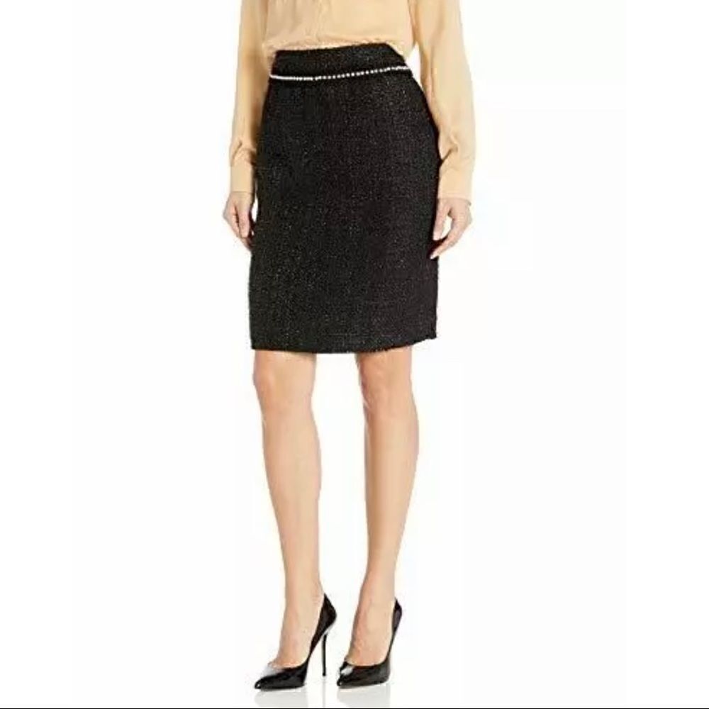 NEW! Tahari Black Boucle and Pearl Skirt Sz 8
